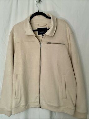 Ben Sherman Men's Light Cream Zip-Up Sweater Jacket